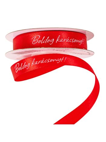 Boldog Karácsonyt! feliratos szatén szalag 12mm x 20m - Piros