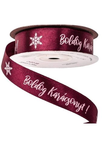 Boldog Karácsonyt! feliratos szatén szalag 20mm x 20m - Burgundi