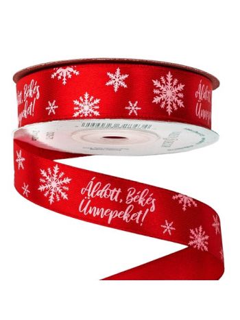 Áldott- Békés- Ünnepeket! feliratos szatén szalag 20mm x 20m - Piros