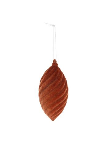 Csepp alakú csavart dísz- flokkolt- akasztós műanyag 10 cm barna