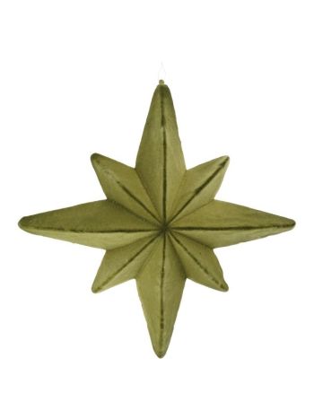 Csillag 8 ágú flokkolt- akasztós műanyag 48 cm olívazöld