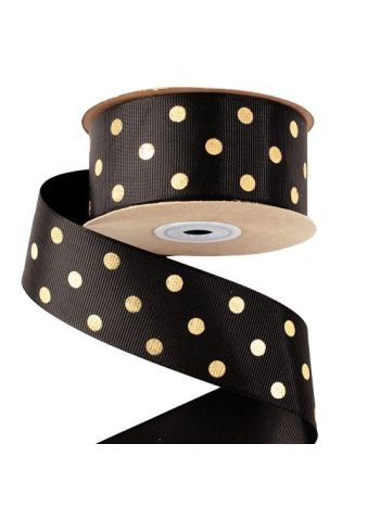 Arany pöttyös ripsz szalag 38mm x 20m - Fekete 38mm x 20m DG38-96
