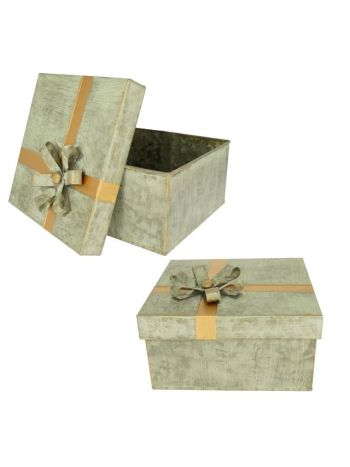 Doboz szalaggal fém 24x24x14 cm- 19x19x9-5 cm zöld- bronz S/2