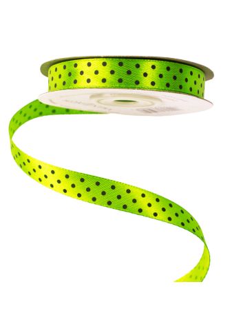 Fekete pöttyös szatén szalag 12mm x 20m - Teazöld
