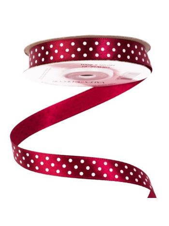 Fehér pöttyös szatén szalag 12mm x 20m - Wine red
