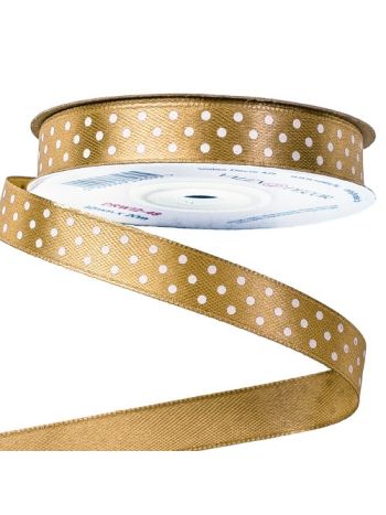 Fehér pöttyös szatén szalag 12mm x 20m - Aranybarna 12mm x 20m DRW12-48