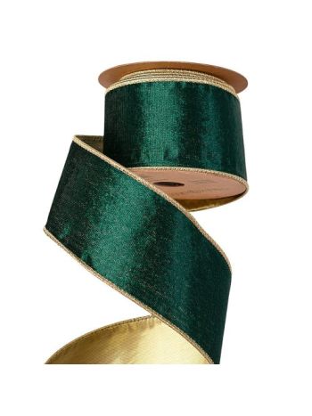 Zöld bársony szalag drótos szegéllyel 63mm x 5m