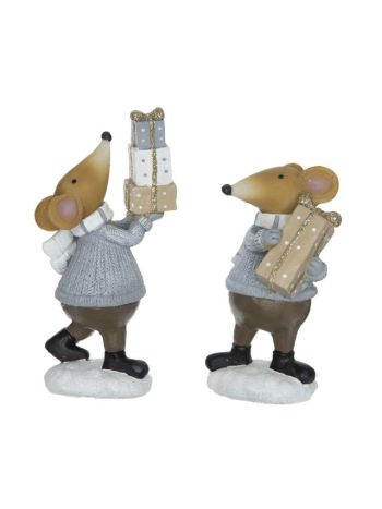 Egér ajándékokkal- poly- 5x8x17 cm- barna- szürke- 2 féle SSS