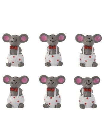 Egér csokornyakkendővel fiú öntapadós poly 2,8x2,2x1,2cm szürke, fehér S/6 SSS