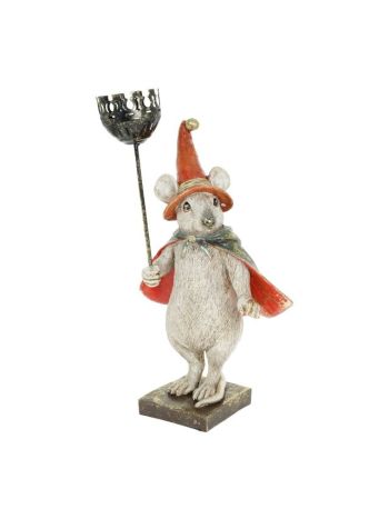 Egér kalapban gyertyatartóval- álló poly 18.5x16x32 cm arany- narancssárga