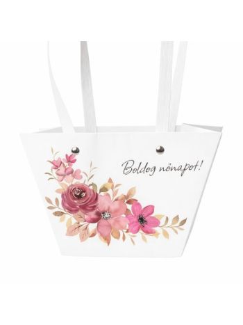 10db.Boldog nőnapot! feliratos virág táska 20(h) x 12(sz) x 12(m) cm