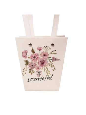 10db. Szeretettel feliratos virág táska 12(h) x 8(sz) x 12.5(m) cm