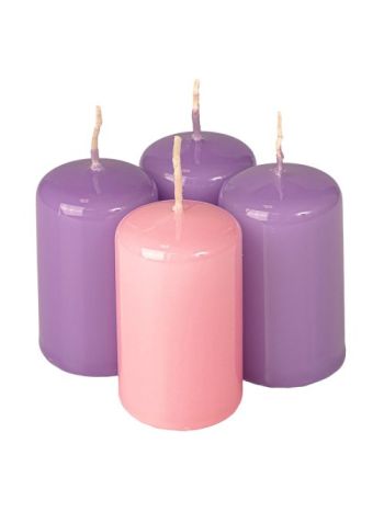 Adventi henger gyertya készlet- 7 x 4cm - Lakk 3 lila- 1 rózsaszín