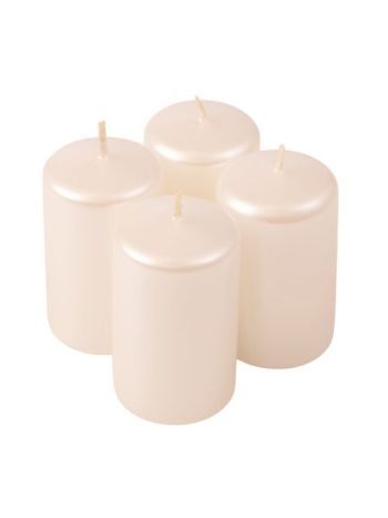 Adventi henger gyertya készlet- 7 x 4cm - Metál gyöngyház fehér