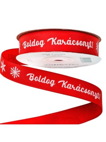 Boldog Karácsonyt! feliratos ripsz szalag 20mm x 20m - Piros