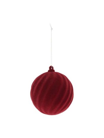 Gömb csavart- flokkolt- akasztós műanyag 8 cm bordó