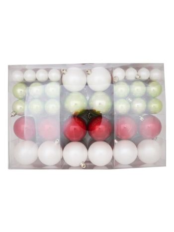 Gömb dobozban műanyag 3cm- 4cm- 6cm piros- fehér- zöld S/100