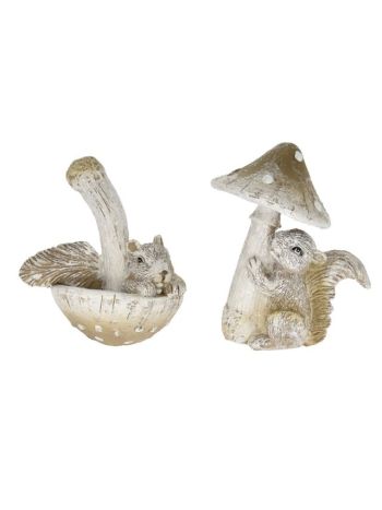 Gomba mókussal- poly- 11x8x13 cm- natúr- 2 féle- SSS