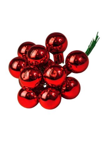 5990007344267 Üveggömb pick- fényes piros- 2cm-es- 12db