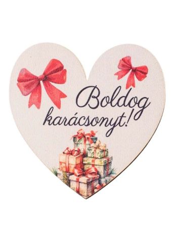 4db. Boldog Karácsonyt! feliratos- ajándék mintés fa szívecske 7 x 7cm