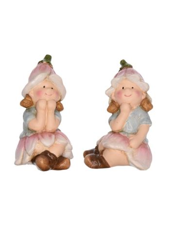 Gyerek virág sapkában ülő kerámia 8x7x11cm rózsaszín- kék 2 féle SSS DD60964