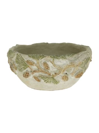 Kaspó fenyőággal- tobozzal cement 19×18-5×8-5 cm szürke- zöld