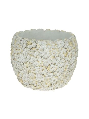 Kaspó margaréta mintával cement 22-5x22-5x18 cm fehér