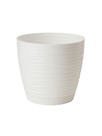 Kaspó SAHARA kerek alátéttel 15 műanyag 15x14 cm fehér FP3020011