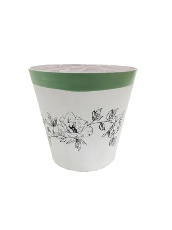 Kaspó ültethető virágmintás nyírfa 16x15 cm fehér- zöld