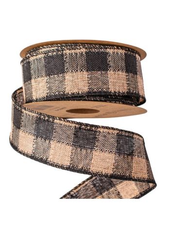 Kockás vászon szalag drótos szegéllyel 40mm x 10m - Fekete/Ekrü