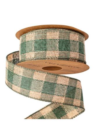 Kockás vászon szalag drótos szegéllyel 40mm x 10m - Zöld/Ekrü