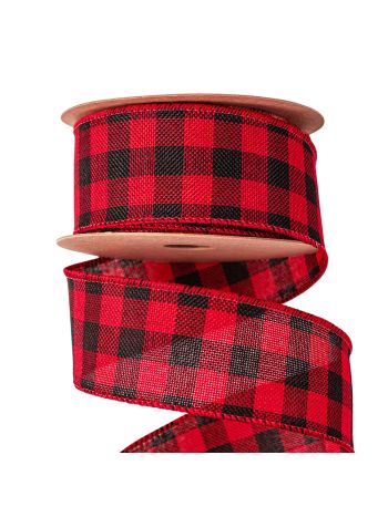 Kockás szalag drótos szegéllyel 45mm x 10m - Piros/fekete