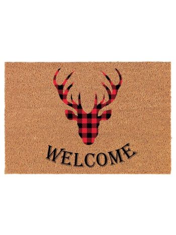 Lábtörlő Welcome felirattal- szarvasfejjel- kókuszrost- 40x60 cm- natúr @