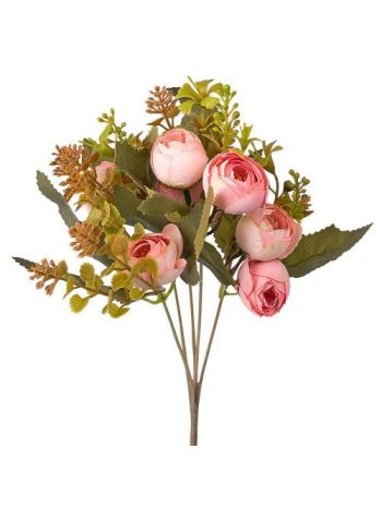 Peónia selyemvirág csokor- 5 ágú- 32cm magas - Rózsaszín
