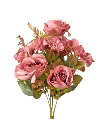 Rózsa selyemvirág csokor- 7 ágú- 43cm magas - Rózsaszín