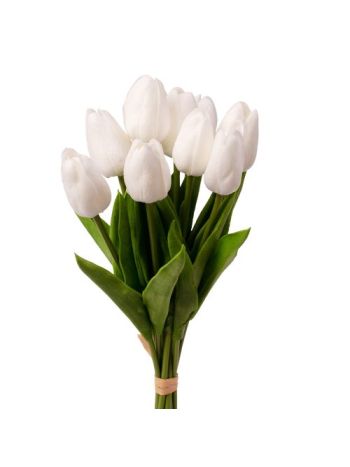 Real touch tulipán köteg- 10 szálas- 33.5cm magas - Fehér