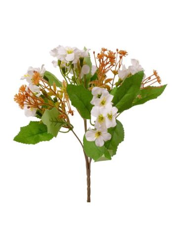 Kisvirágos selyemvirág csokor- 28cm magas - Fehér