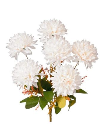 Krizantém selyemvirág csokor- 7 fejes- 42cm magas- virágfej átmérő: 9cm - Fehér