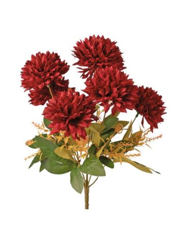 Krizantém selyemvirág csokor- 7 fejes- 42cm magas- virágfej átmérő: 9cm - Bordó