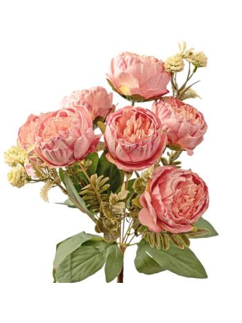 Peónia selyemvirág csokor- 7 fejes- 42cm magas- virágfej átmérő: 9cm - Rózsaszín