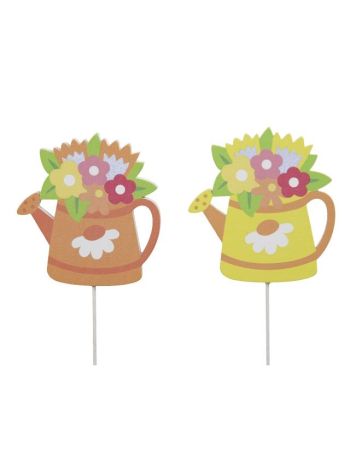 Locsolókanna virággal betűzős fa 7-5x8 cm sárga- narancssárga S/12