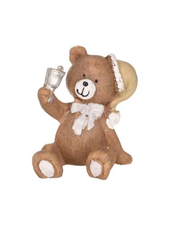 Maci csengővel ülő- poly- 5-7x4-5x7 cm- barna @