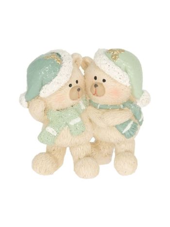 Macik sapkában- ölelkezve- glitteres poly 8-5x5x8-5 cm zöld- bézs