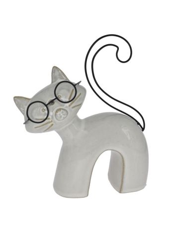 Macska szemüvegben porcelán 12-5x4-3x15-8cm bézs  DD64910