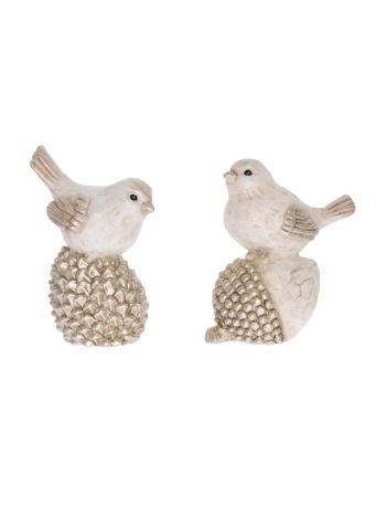 Madár makkal- tobozzal- kerámia- 10x7-5x15-5 cm- fehér- ezüs-t 2 féle- SSS