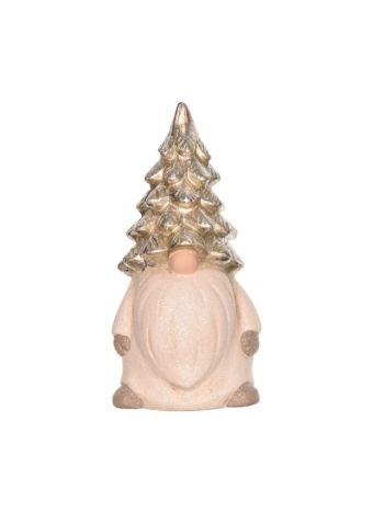 Manó fenyővel- porcelán- 7-4x7-3x14-5 cm- fehér- ezüst SSS