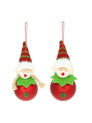 Manó fiú- lány- akasztós textil 6x6x12 cm zöld- piros 2 féle