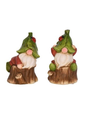 Manó levélsapkában ülő kerámia 8-5x9x14cm zöld- piros 2 féle SSS