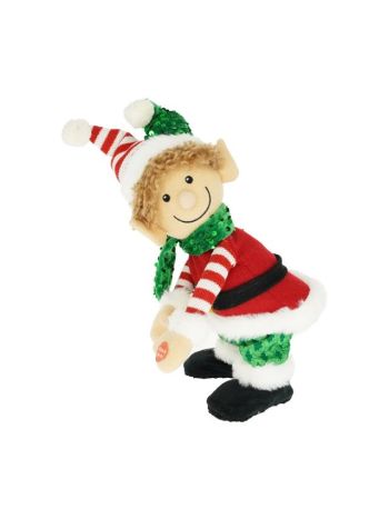 Manó sapkában- táncoló textil 17-5x20x35 cm piros- zöld