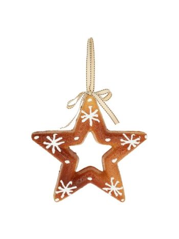 Mézeskalács csillag akasztós polyfoam 21x21x2-5 cm barna- fehér (%)